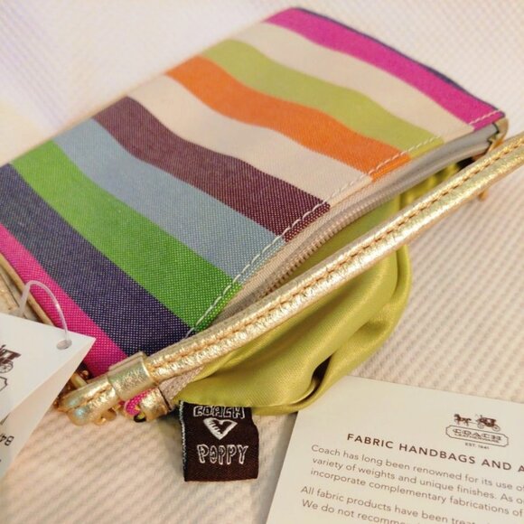Coach Poppy Sequin Legacy Stripe Small Wristlet in Brass/Multi, NWT - Picture 6 of 8